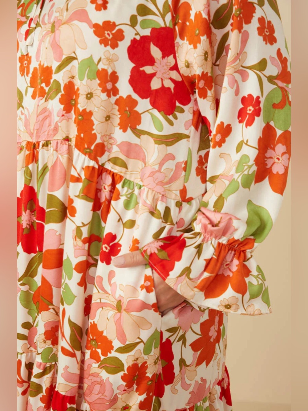 Hayden LA Satin Floral Tie Neck Tiered Maxi Dress - Picture 14 of 14
